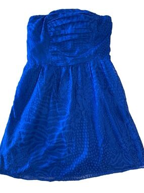 💙 Royal Blue Strapless Jacquard Mini Dress | S | Pockets!!